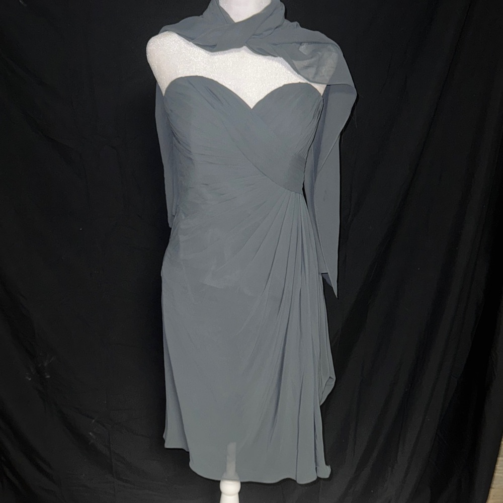 Mori Lee by Madeline Gardner Strapless Chiffon Cocktail Dress w/ Scarf